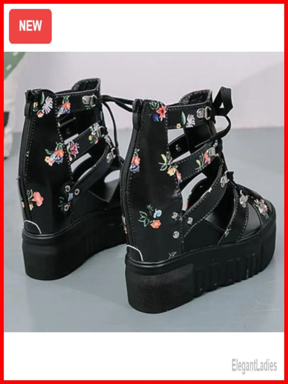 Floral Wedge Platform Sandals Gladiator Peep Toe Chunky Hidden High Heel Lace